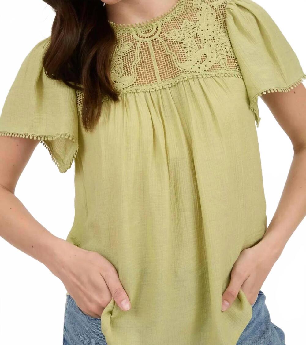 NEW BLU PEPPER the saffron lace top in kiwi